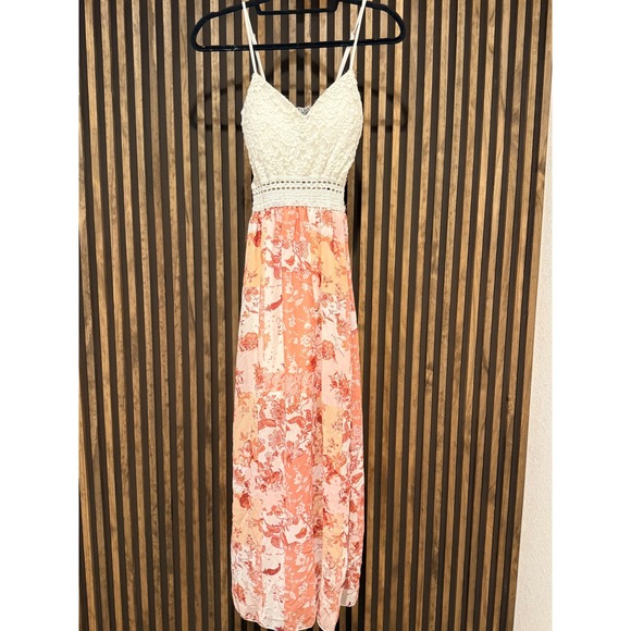 Floral Maxi Dress Lace Crochet Top Summer - Picture 1 of 4